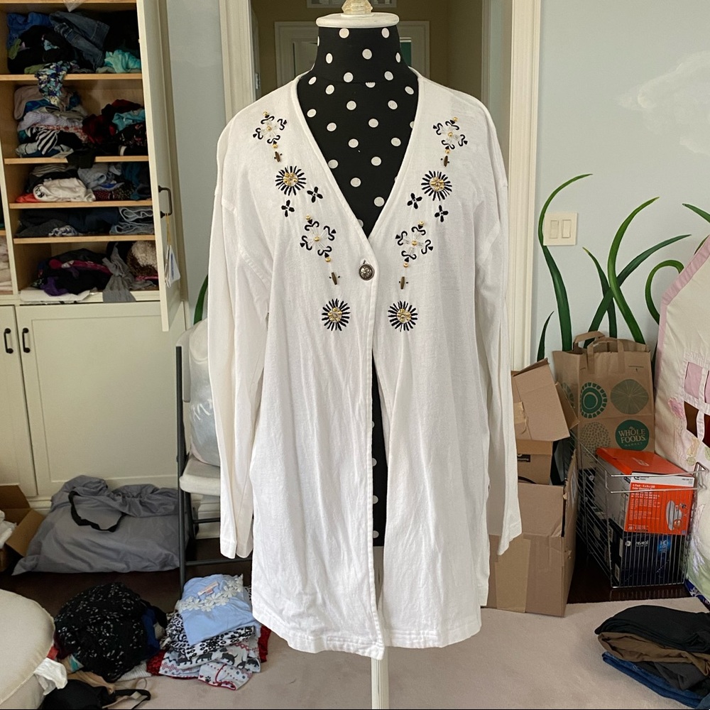 white cardigan